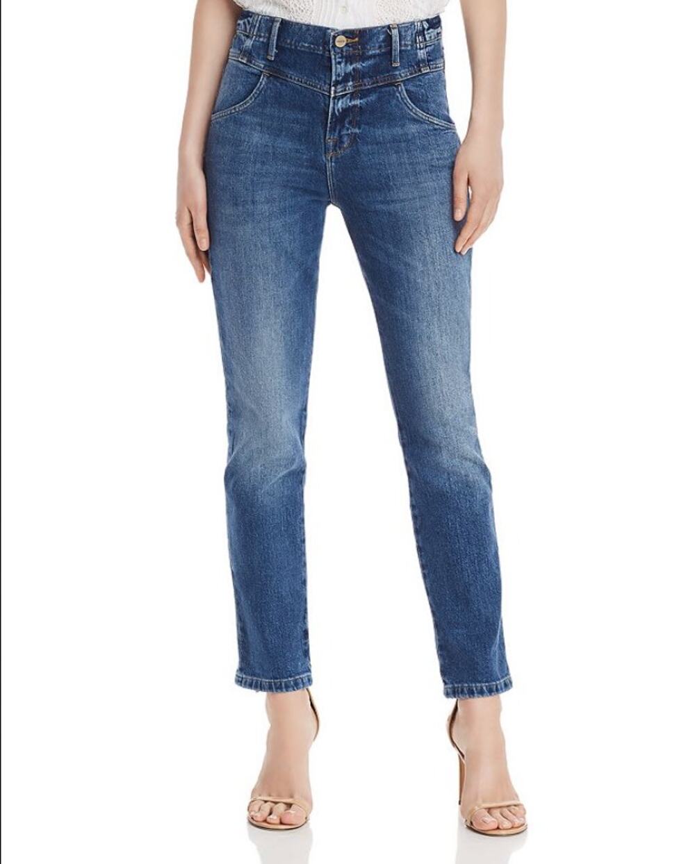 FRAME Denim Retro V-Yoke Straight-Leg Jeans Maya River Dark Blue High Rise 28